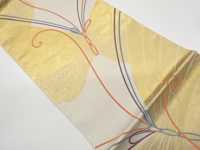 JAPANESE KIMONO / VINTAGE FUKURO OBI / WOVEN BUTTERFLY